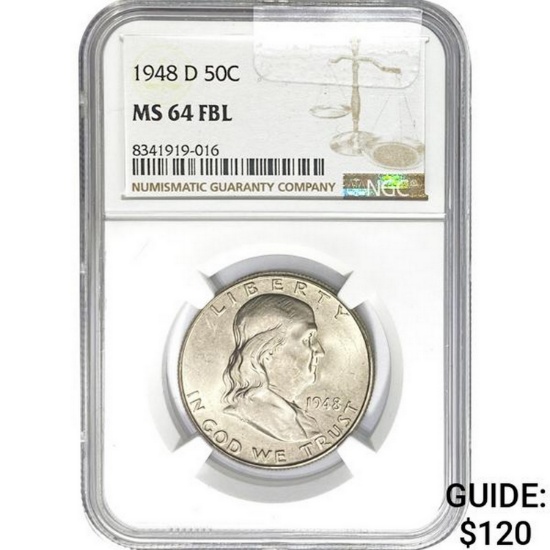 1948-D Franklin Half Dollar NGC MS64 FBL