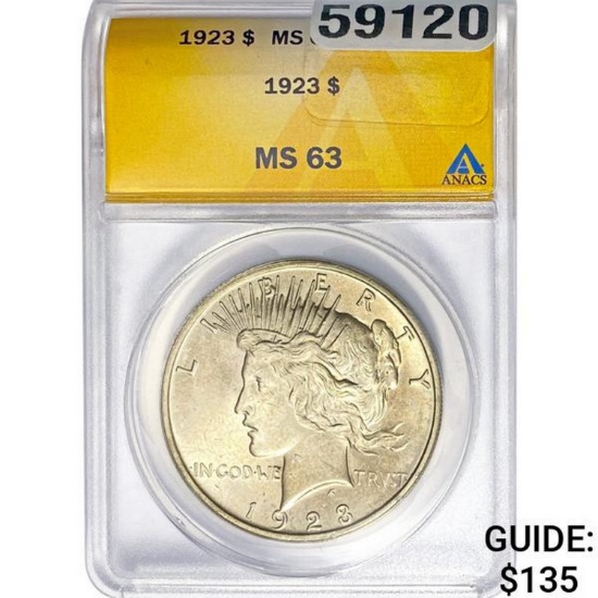 1923 Peace Dollar ANACS MS63