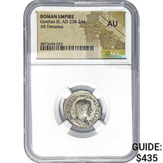Roman Gordian III, AD 238-244 Silver Denarius NGC