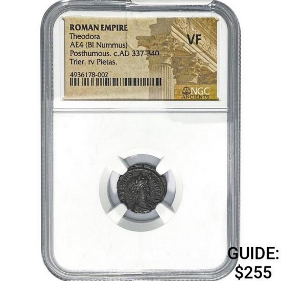 Roman Theodora c.AD 337-340 AE4 BI Nummus NGC