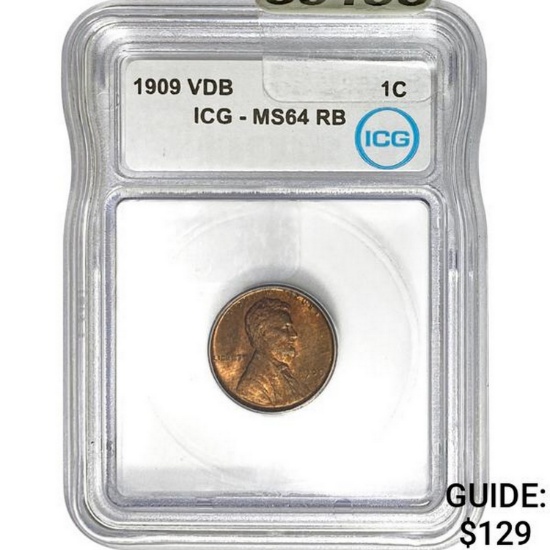 1909 VDB Lincoln Cent ICG MS64 RB