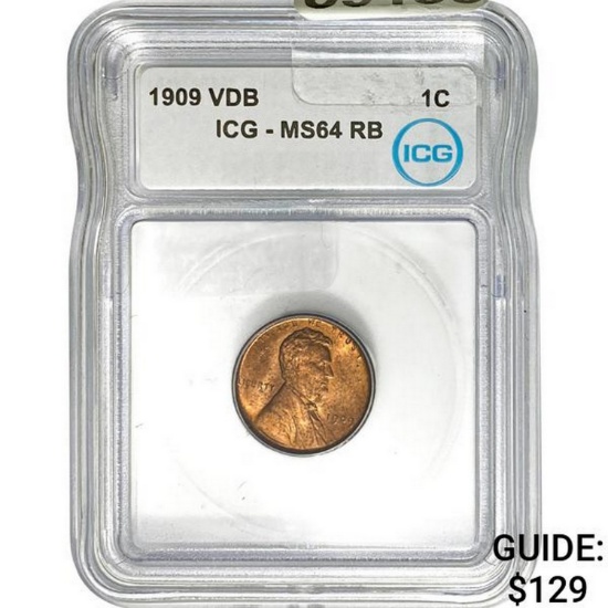 1909 VDB Lincoln Cent ICG MS64 RB