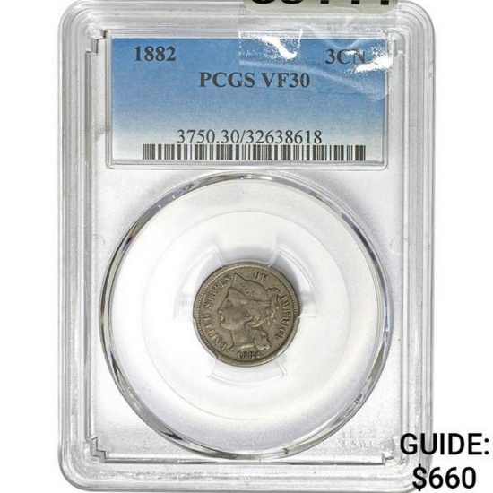 1882 3 Cent Nickel PCGS VF30