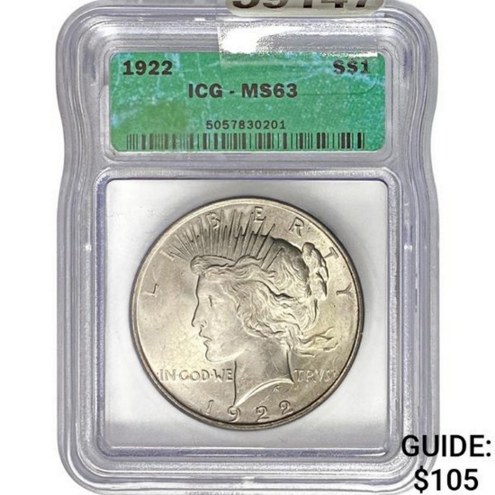 1922 Peace Dollar ICG MS63