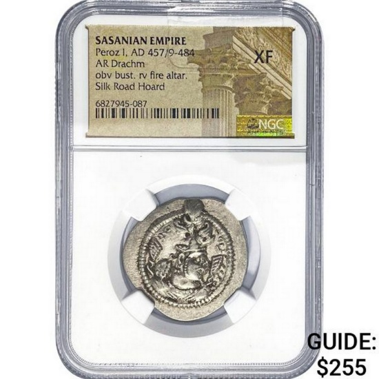 Sasanian Peroz I, Ad 457/9-484 Silver Drachm NGC