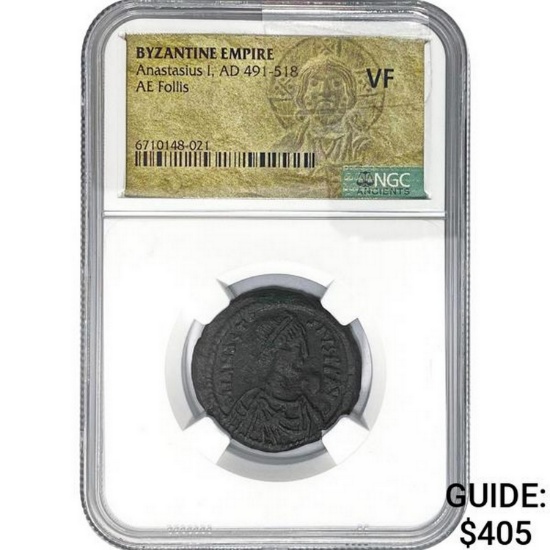 Byzantine Anastasius I, AD 491-518 Bronze Follis NGC