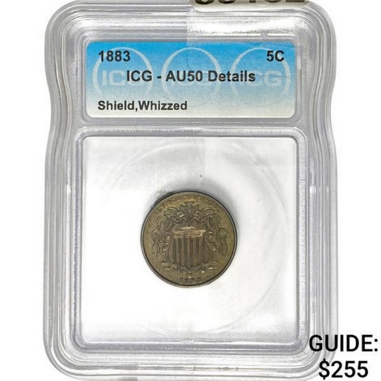 1883 Shield Nickel ICG AU50 Details