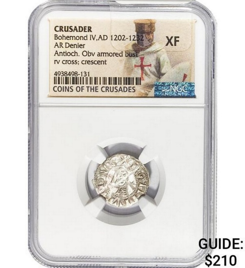 Crusader Bohemond IV, AD 1202-1232 Silver Denier NGC