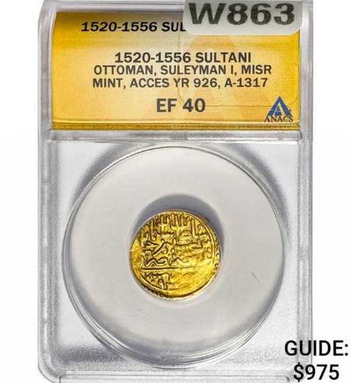 [1520-1556] Ottoman .1077oz Gold Sultani NGC EF40