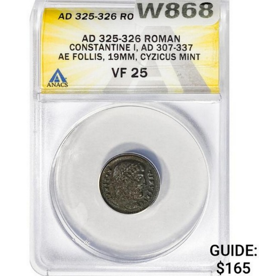 Roman Constantine I, AD 325-326 Bronze Follis