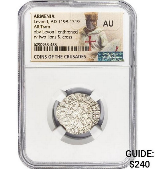 Armenia Levon I, AD 1198-1219 Silver Tram NGC AU