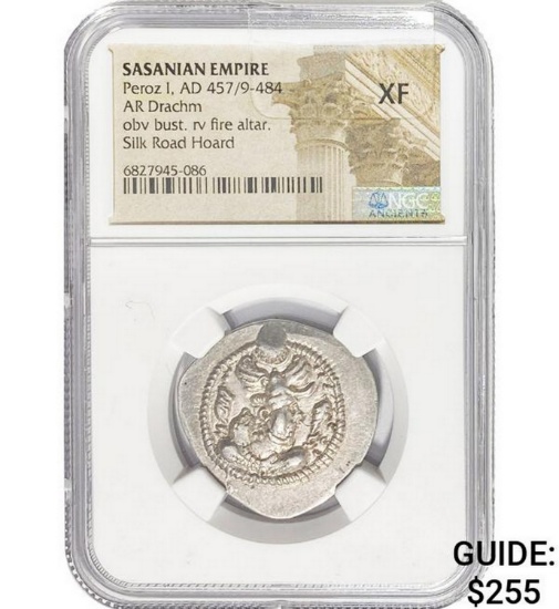 Sasanian Peroz I, AD 457/9-484 Silver Drachm NGC