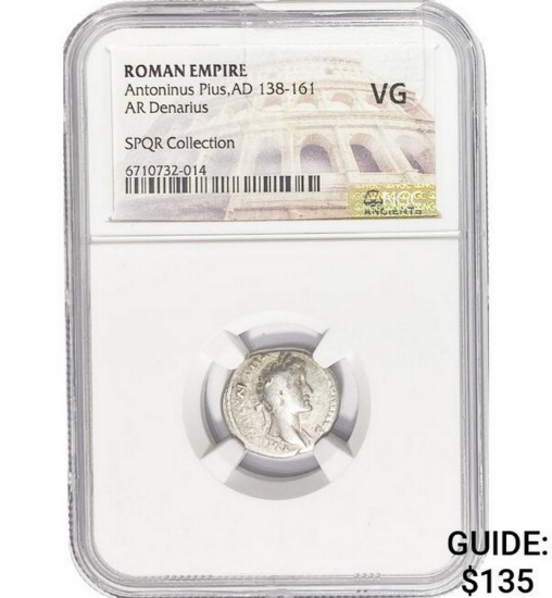 Roman Antoninus Pius, AD 138-161 Silver Denarius NGC