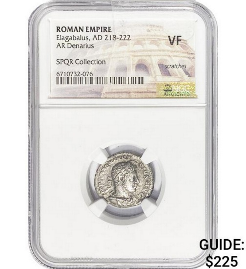 Roman Elagabalus, AD 218-22 Silver Denarius NGC