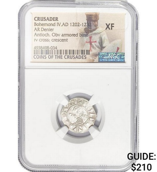 Crusader Bohemond IV, AD 1202-1232 Silver Denier NGC