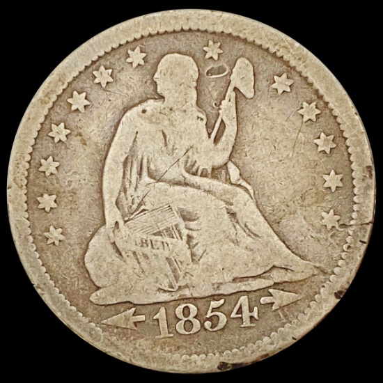1854-O Arrows Seated Liberty Quarter NICELY CIRCULATED