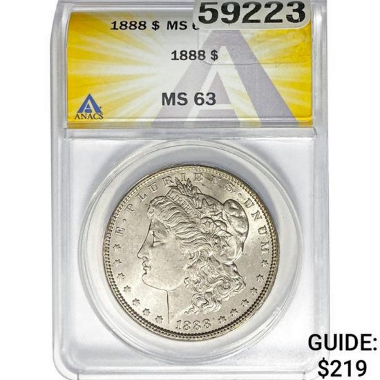 1888-S Morgan Silver Dollar ANACS MS63