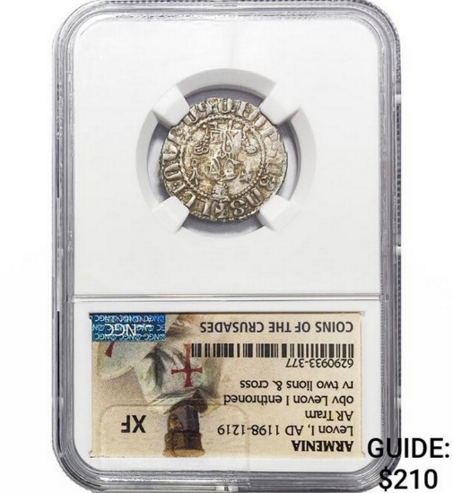 Armenia Levon I, AD 1198-1219 Silver Tram NGC XF