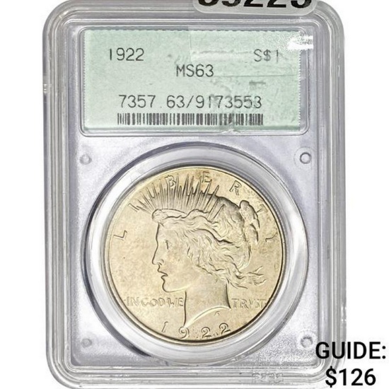 1922 Peace Dollar PCGS MS63