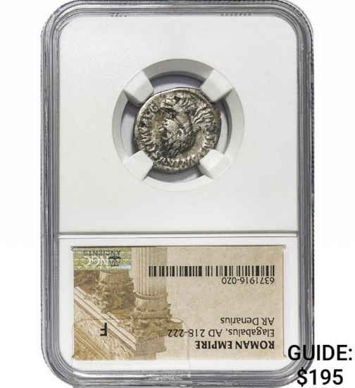 Roman Elagabalus, AD 218-22 Silver Denarius NGC F