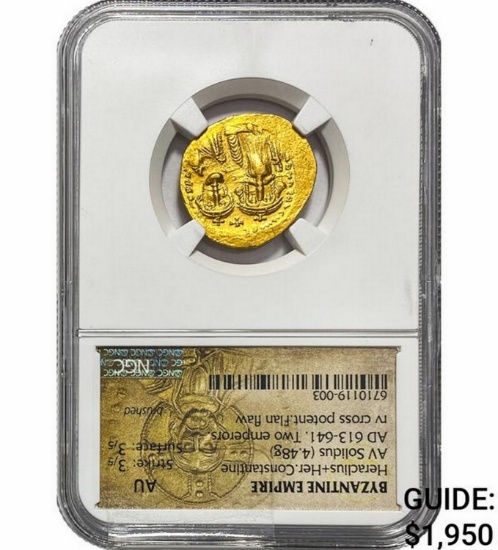 Byzantine Heraclius/Her. Constantine Gold Solidus NGC