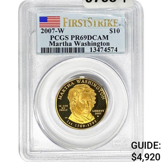 2007-W $10 Gold Martha Washington 1/2OZ PCGS PR69 DCAM