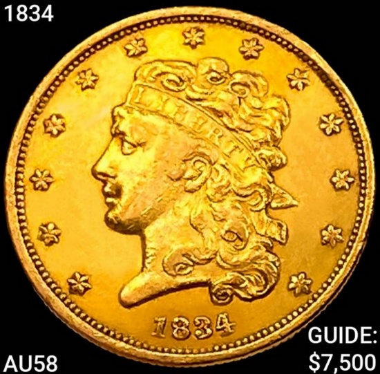 1834 $5 Gold Half Eagle CHOICE AU