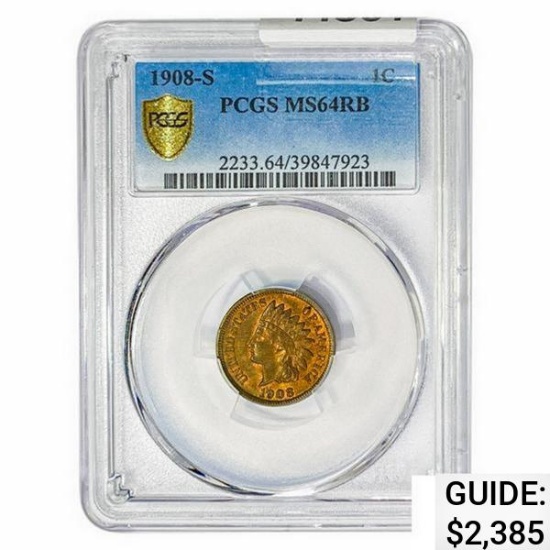 1908-S Indian Head Cent PCGS MS64 RB