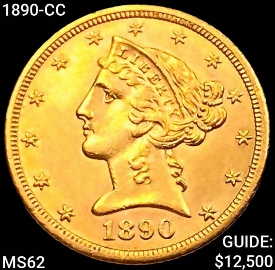1890-CC $5 Gold Half Eagle UNCIRCULATED
