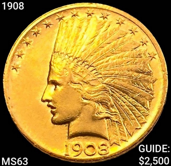 1908 $10 Gold Eagle CHOICE BU