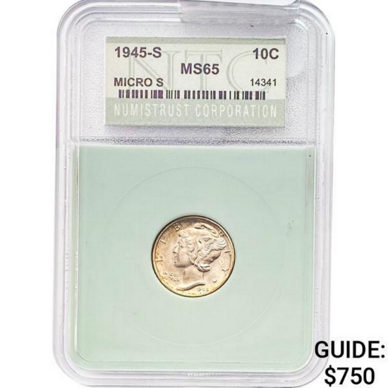 1945-S Micro S Mercury Dime NTC MS65