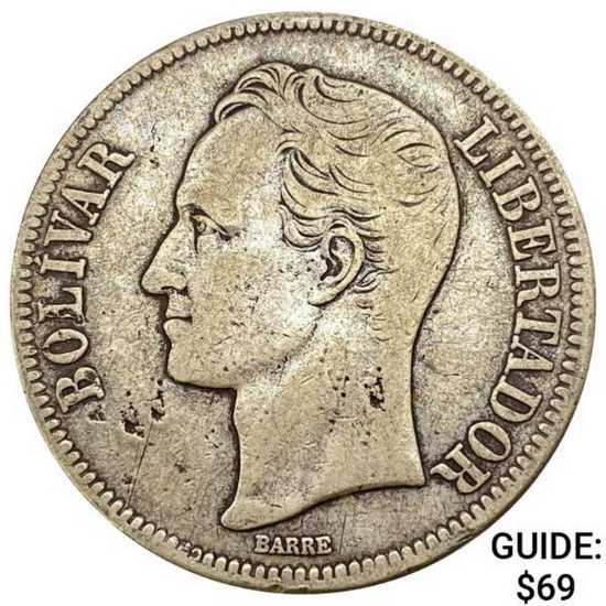 1929 Venezuela 5 Bolivares NEARLY UNCIRCULATED