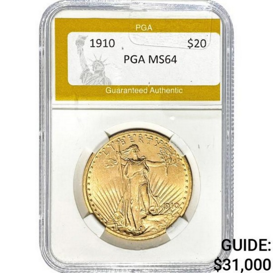 1910 $20 Saint-Gaudens PGA MS64