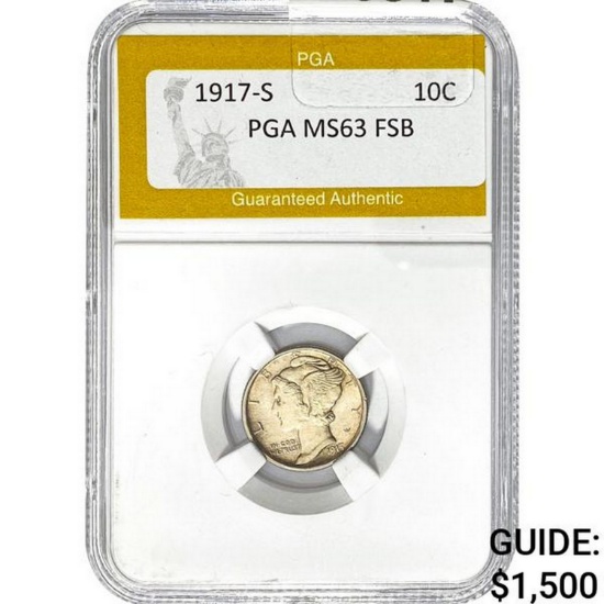 1917-S Mercury Dime PGA MS63 FSB