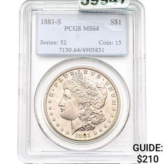 1881-S Morgan Silver Dollar PCGS MS64