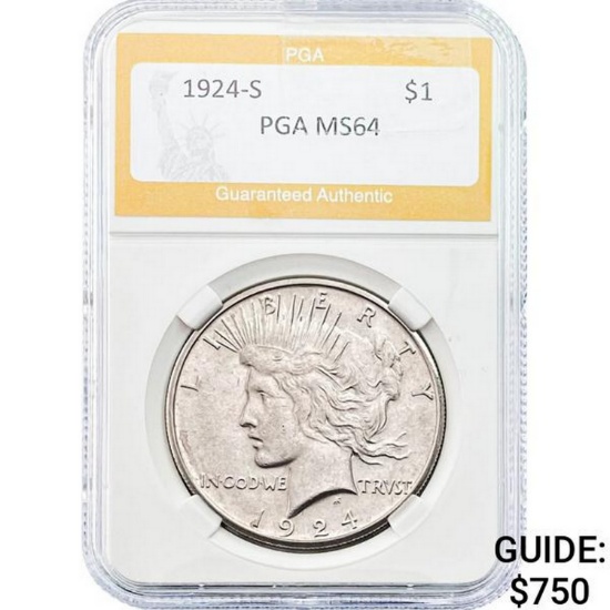1924-S Peace Dollar PGA MS64