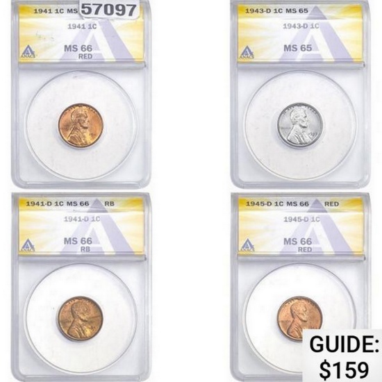 [4] 1941-1945 1C Linc. Wheat ANACS MS65-66 RD/RB