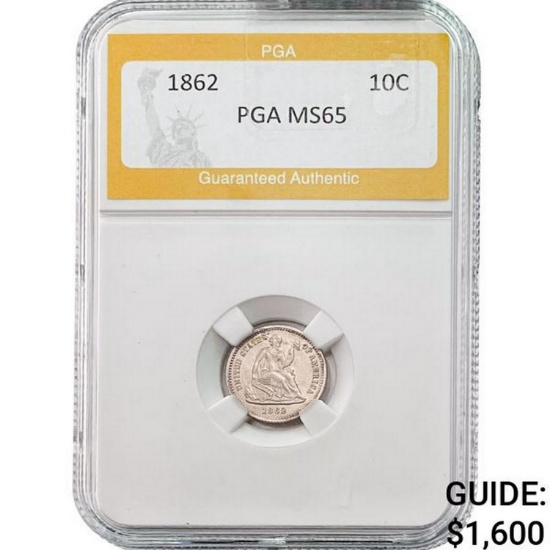 1862 Seated Liberty Half Dime PGA MS65