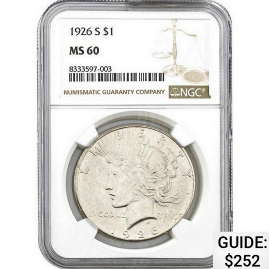 1926-S Peace Dollar NGC MS60