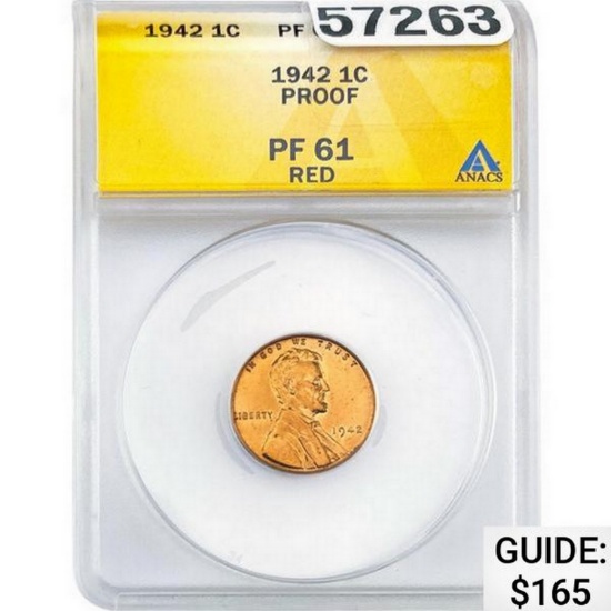 1942 1C Lincoln Cent ANACS PF61 RD