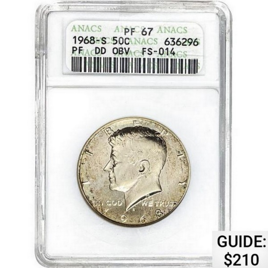 1968-S DDO Kennedy Half Dollar ANACS PF67