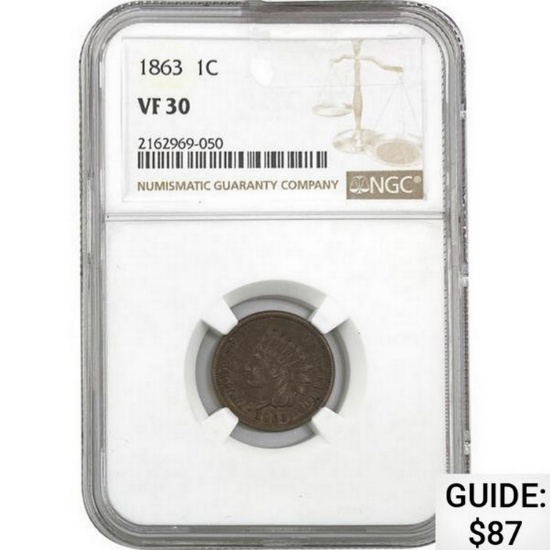 1863 Indian Head Cent NGC VF30