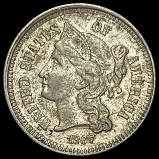 1867 Three-Cent Nickel CLOSELY UNCIRCULATED CLOSE