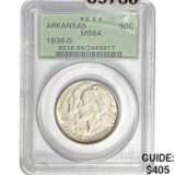 1936-D Arkansas Centennial 50C PCGS MS64