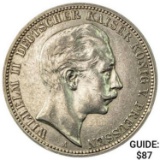 1910 Germany Silver 3 Mark CHOICE AU