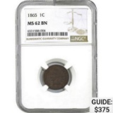 1865 1C Indian Head Cent NGC MS62BN