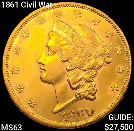1861 Civil War $20 Gold Double Eagle CHOICE BU
