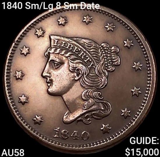 1840 Sm/Lg 8 Sm Date Braided Hair Large Cent CHOICE AU