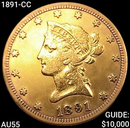 1891-CC $5 Gold Half Eagle HIGH GRADE