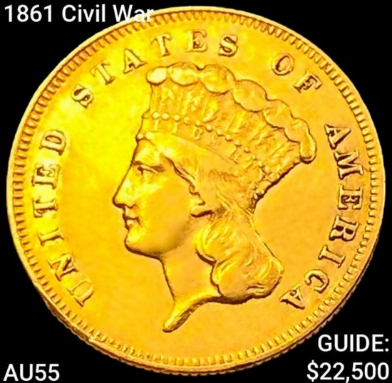 1861 Civil War $3 Gold Piece HIGH GRADE